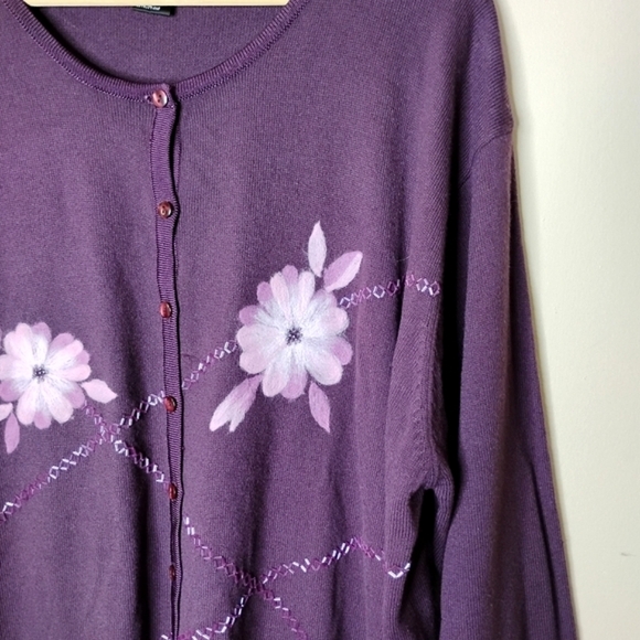 Jenny Purple Cardigan Sweater 3X Felted Floral Beaded Detail Cottagecore Holiday - Picture 3 of 8